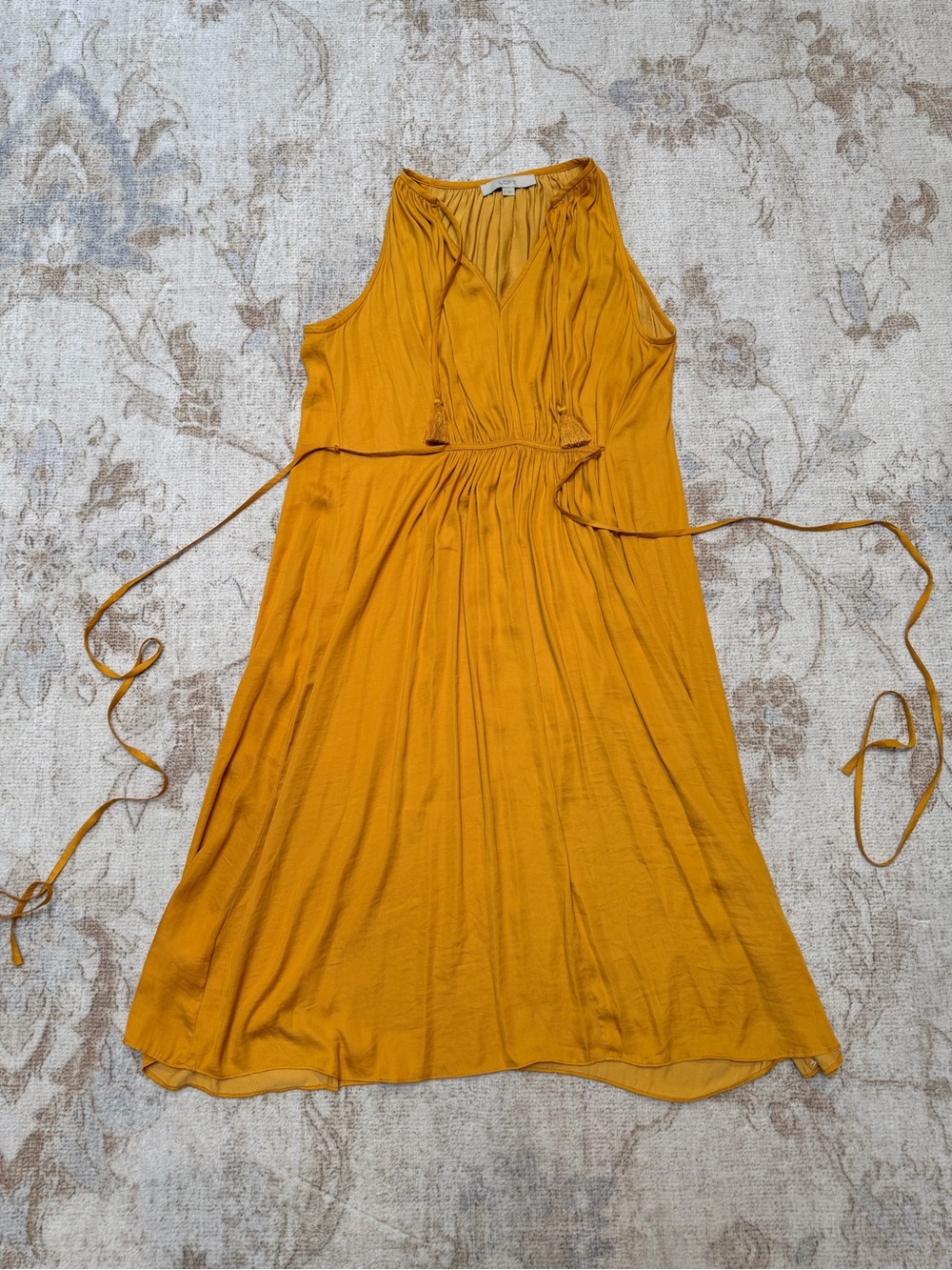 LOFT Mustard Sleeveless Tie-Waist Midi Dress